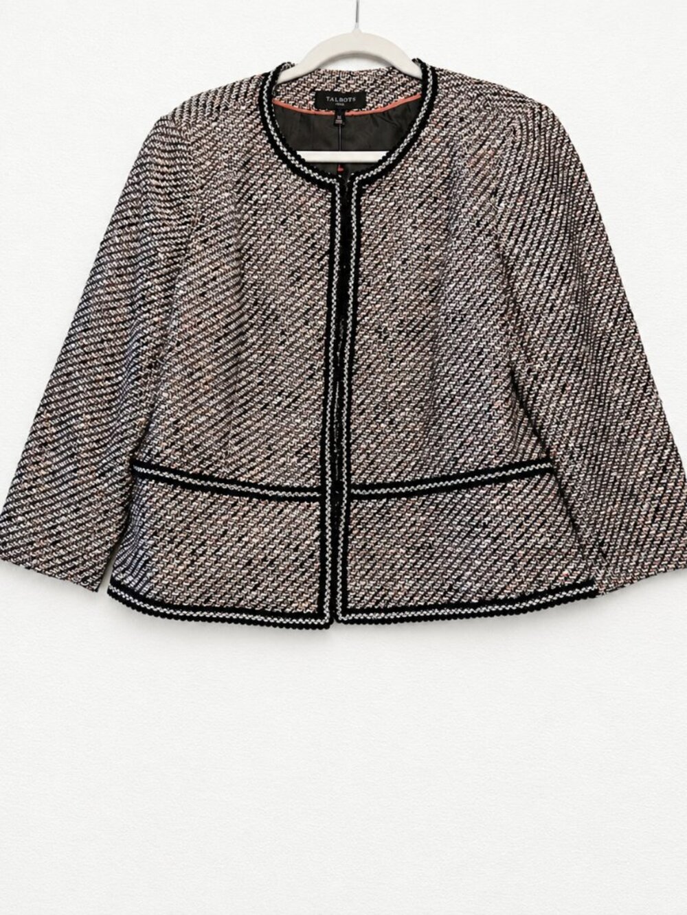 Talbots Women's Size 16 Petite Pink+Black Ombre Tweed 3/4 Sleeve Blazer Jacket